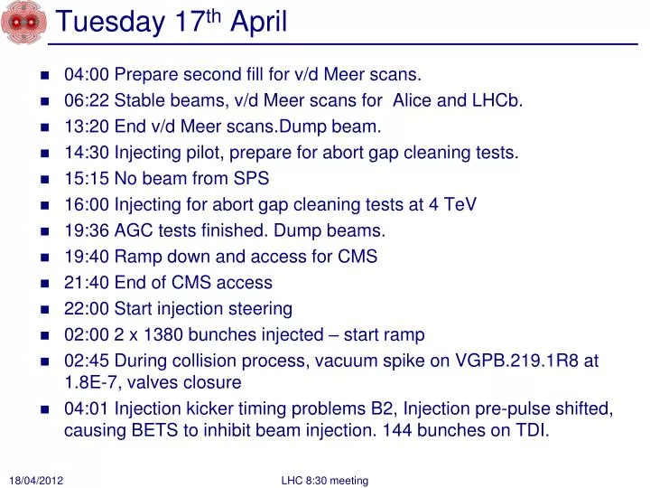 tuesday 17 th april
