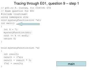 Tracing through E01, question 9 – step 1