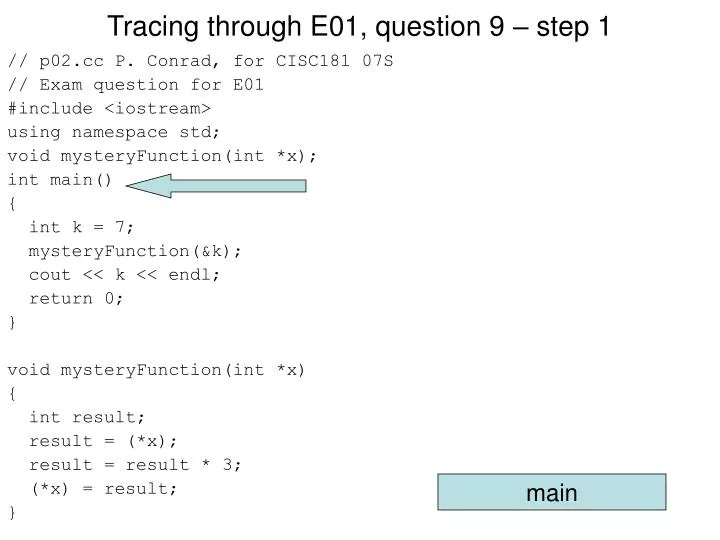 tracing through e01 question 9 step 1
