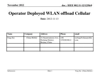 Operator Deployed WLAN offload Cellular