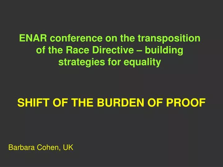 enar conference on the transposition of the race directive building strategies for equality