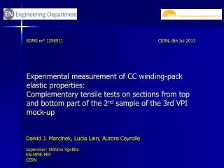 Experimental measurement of CC winding-pack elastic properties :