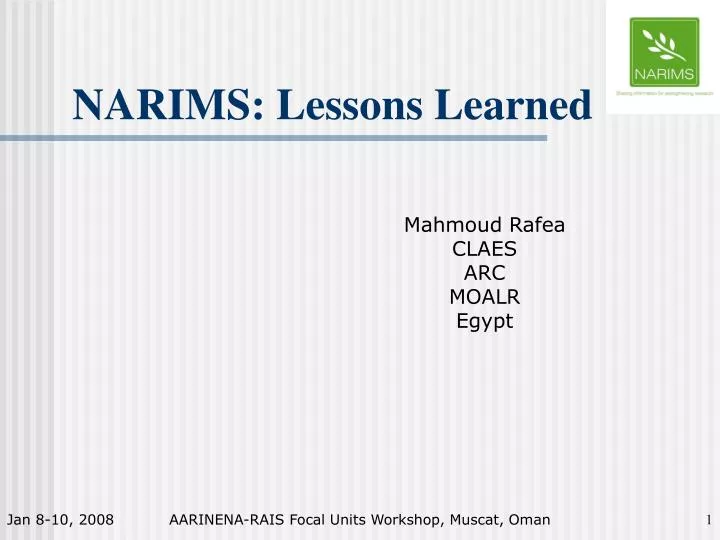 narims lessons learned
