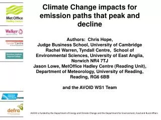 Climate Change impacts for emission paths that peak and decline Authors: Chris Hope,