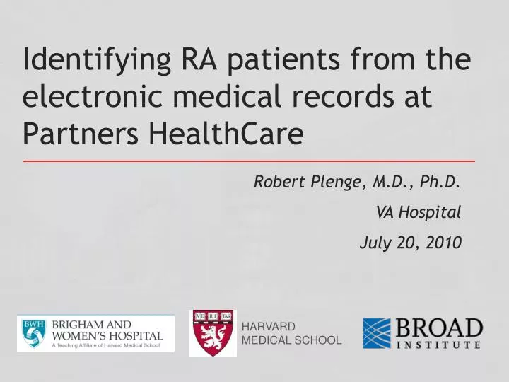 identifying ra patients from the electronic medical records at partners healthcare