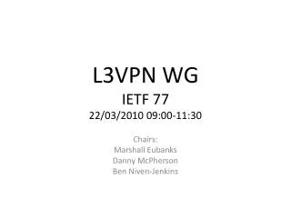 L3VPN WG IETF 77 22/03/2010 09:00-11:30
