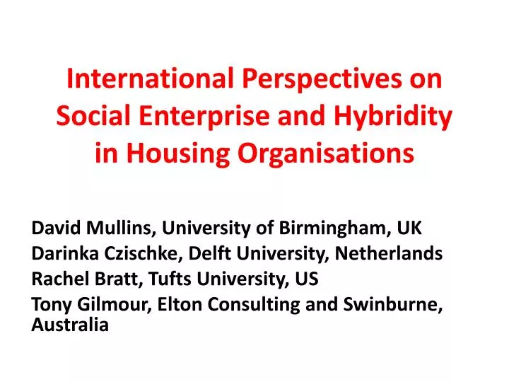 international perspectives on social enterprise and hybridity in housing organisations