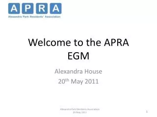 Welcome to the APRA EGM