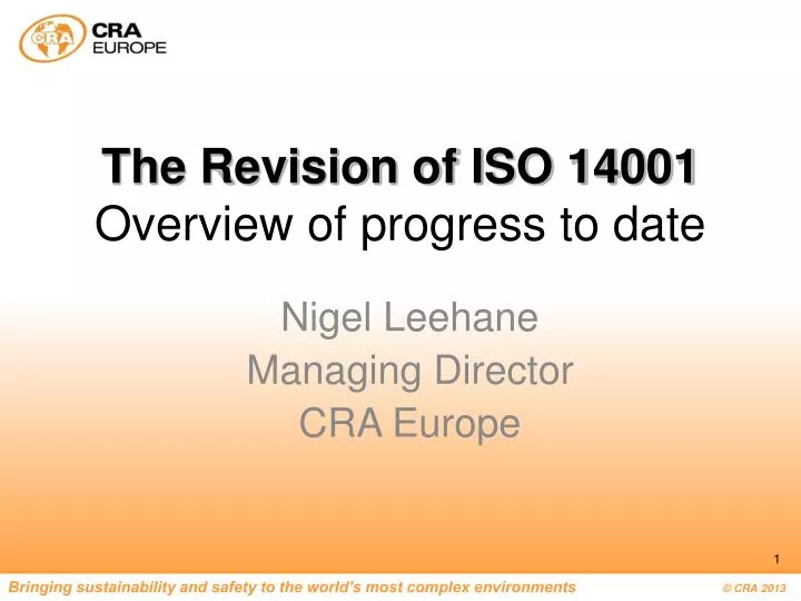 the revision of iso 14001 overview of progress to date