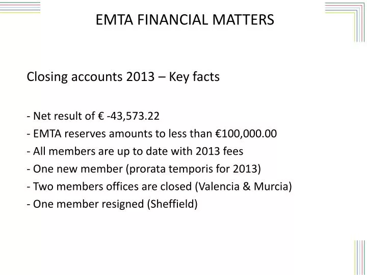 emta financial matters