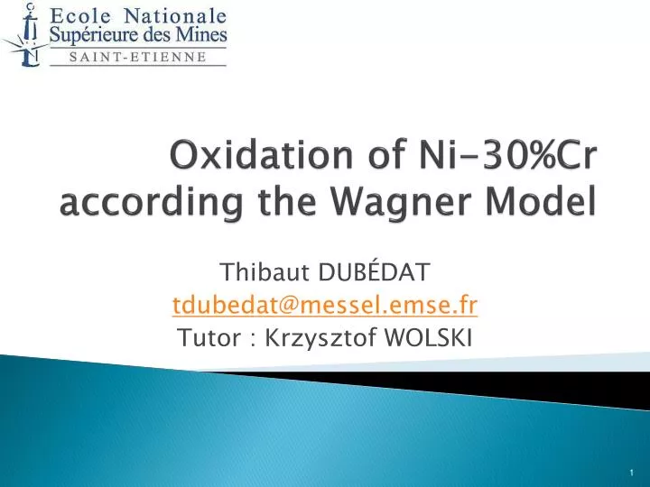 oxidation of ni 30 cr according the wagner model