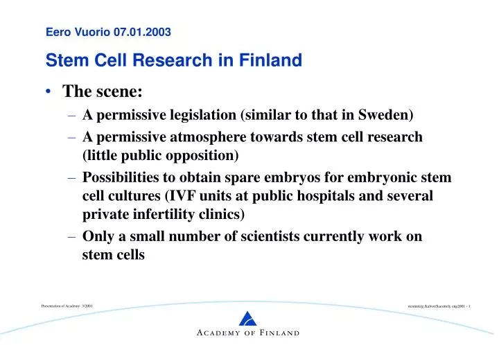 eero vuorio 07 01 2003 stem cell research in finland