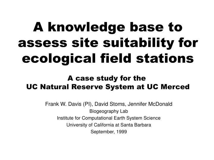 a knowledge base to assess site suitability for ecological field stations