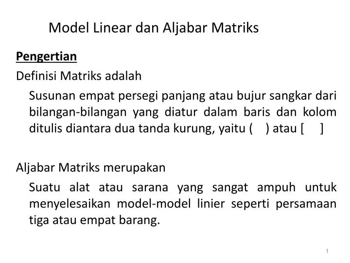 model linear dan aljabar matriks