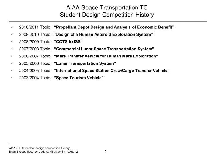aiaa space transportation tc student design competition history
