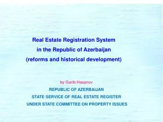 Real Estate Registration System in the Republic of Azerbaijan