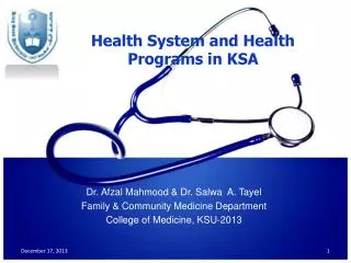 Health System and Health Programs in KSA