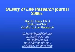 Quality of Life Research journal 2006+