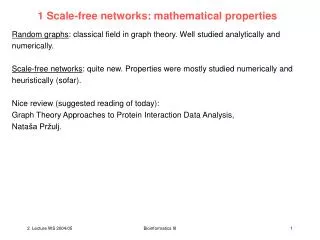 1 Scale-free networks: mathematical properties