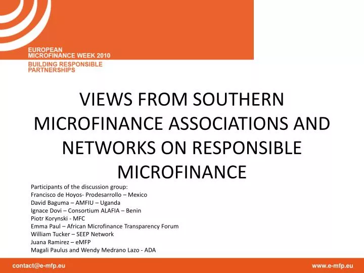 views from southern microfinance associations and networks on responsible microfinance