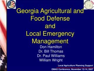 Georgia Agricultural and Food Defense and Local Emergency Management