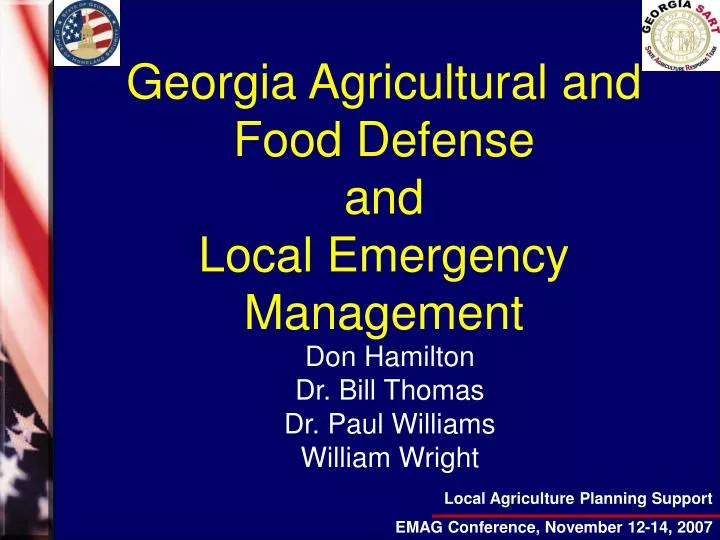 georgia agricultural and food defense and local emergency management