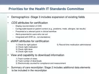 Priorities for the Health IT Standards Committee