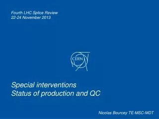 Special interventions Status of production and QC