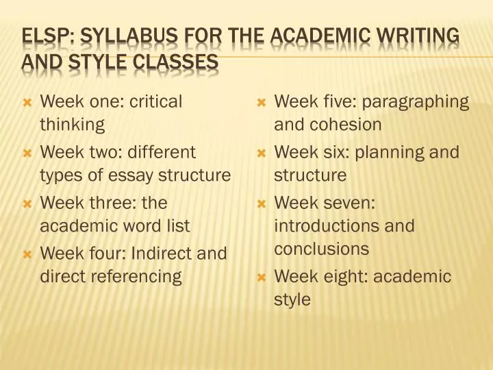 elsp syllabus for the academic writing and style classes