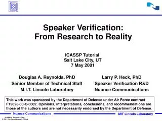 Speaker Verification: From Research to Reality