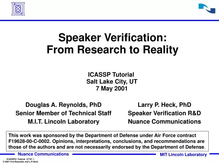 speaker verification from research to reality