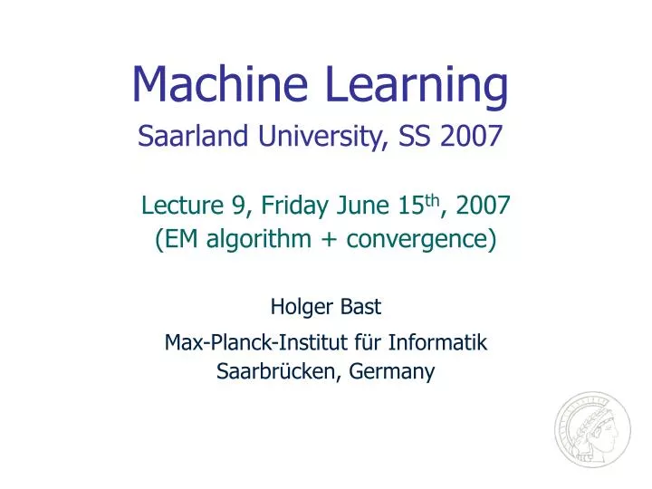 machine learning saarland university ss 2007