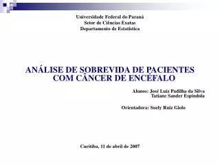 Universidade Federal do Paraná Setor de Ciências Exatas Departamento de Estatística