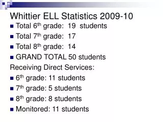 Whittier ELL Statistics 2009-10