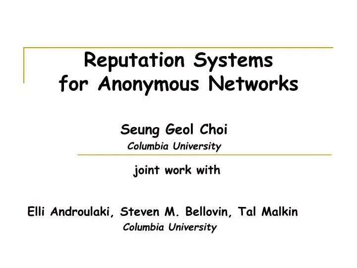 reputation systems for anonymous networks