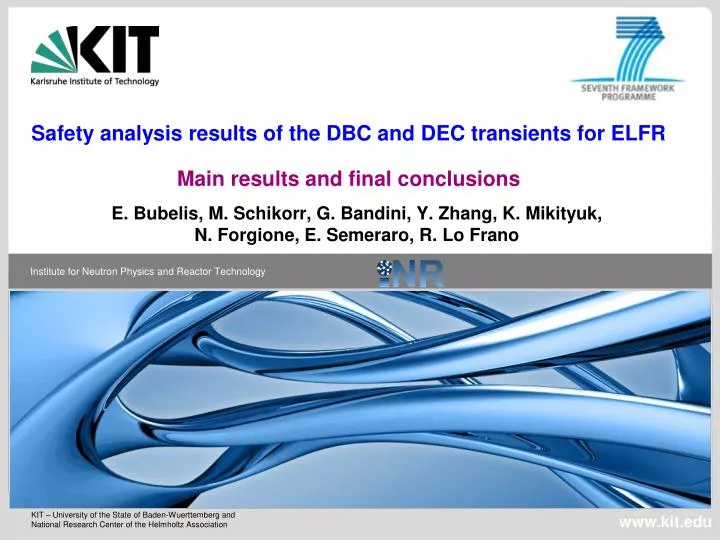 safety analysis results of the dbc and dec transients for elfr main results and final conclusions