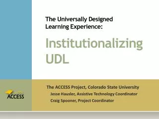 The Universally Designed Learning Experience: Institutionalizing UDL