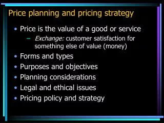 Price planning and pricing strategy