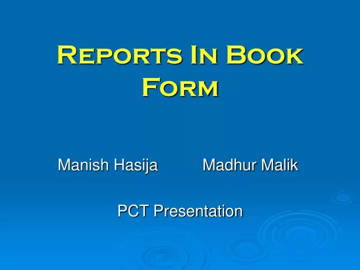 reports in book form