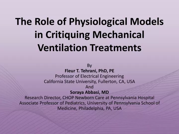 the role of physiological models in critiquing mechanical ventilation treatments
