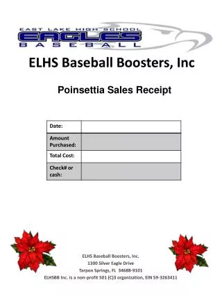 ELHS Baseball Boosters, Inc. 1300 Silver Eagle Drive Tarpon Springs, FL 34688-9101