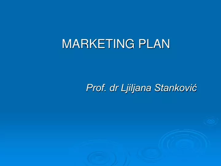 marketing plan prof dr ljiljana stankovi