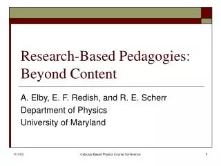Research-Based Pedagogies: Beyond Content