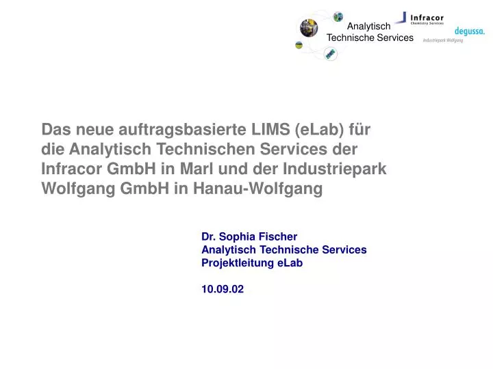 dr sophia fischer analytisch technische services projektleitung elab 10 09 02