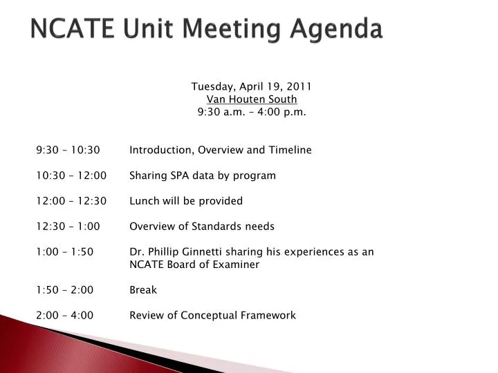ncate unit meeting agenda