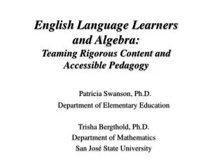 English Language Learners and Algebra: Teaming Rigorous Content and Accessible Pedagogy