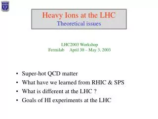 Heavy Ions at the LHC Theoretical issues