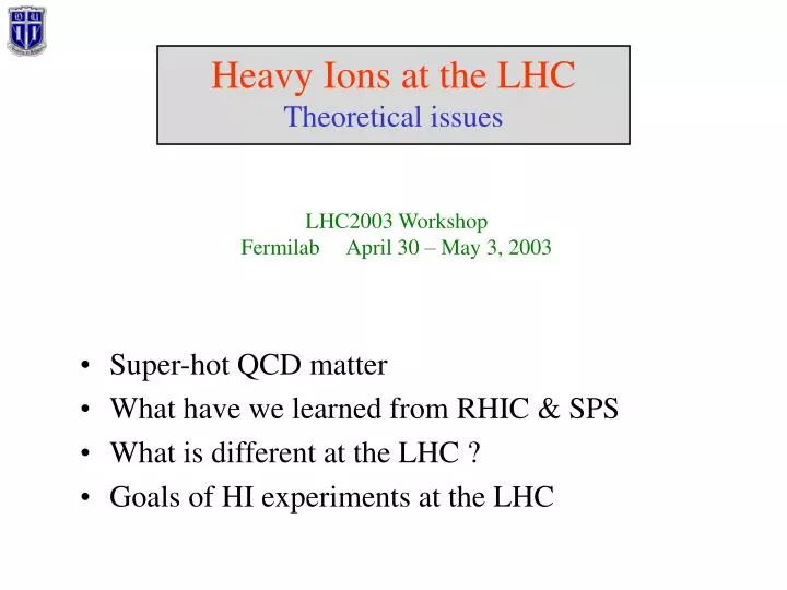 heavy ions at the lhc theoretical issues