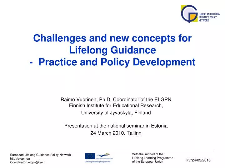 challenges and new concepts for lifelong guidance practice and policy development