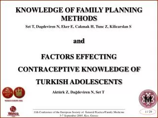 KNOWLEDGE OF FAMILY PLANNING METHODS and